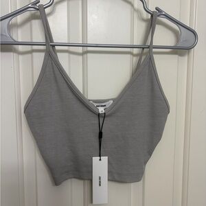 Joah Brown Ribbed Crewneck Crop Tank Top